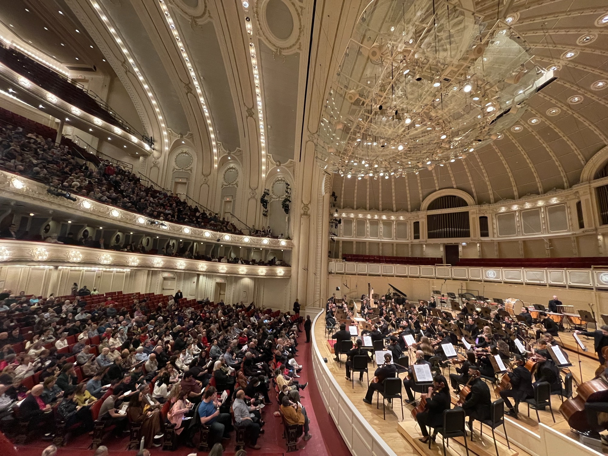 Audience and orchestra in Chicago.